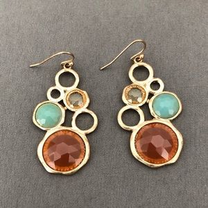 DKNY. Turquoise/Amber gem dangle earrings. NWOT.